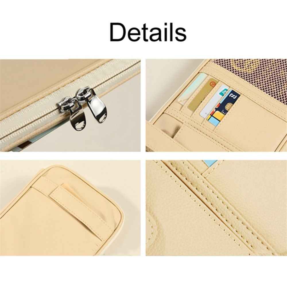 Car Sunshade Storage Bag Multi-Pockets Sunglasses Cards Pen Organizer Microfiber Leather Pouch - Black