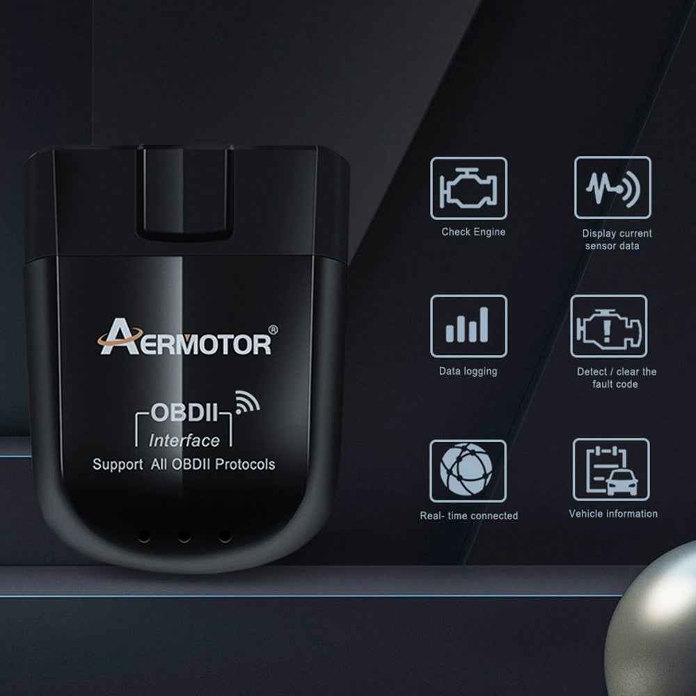 AERMOTOR ELM327 WIFI V1.5 OBD2 Scanner Car OBDII Code Reader Diagnostic Tool (Chip: PIC18F25K80)