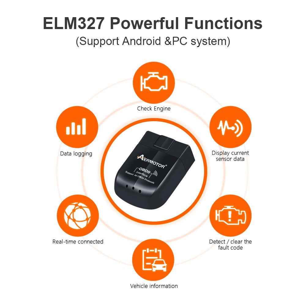 AERMOTOR ELM327 WIFI V1.5 OBD2 Scanner Car OBDII Code Reader Diagnostic Tool (Chip: PIC18F25K80)