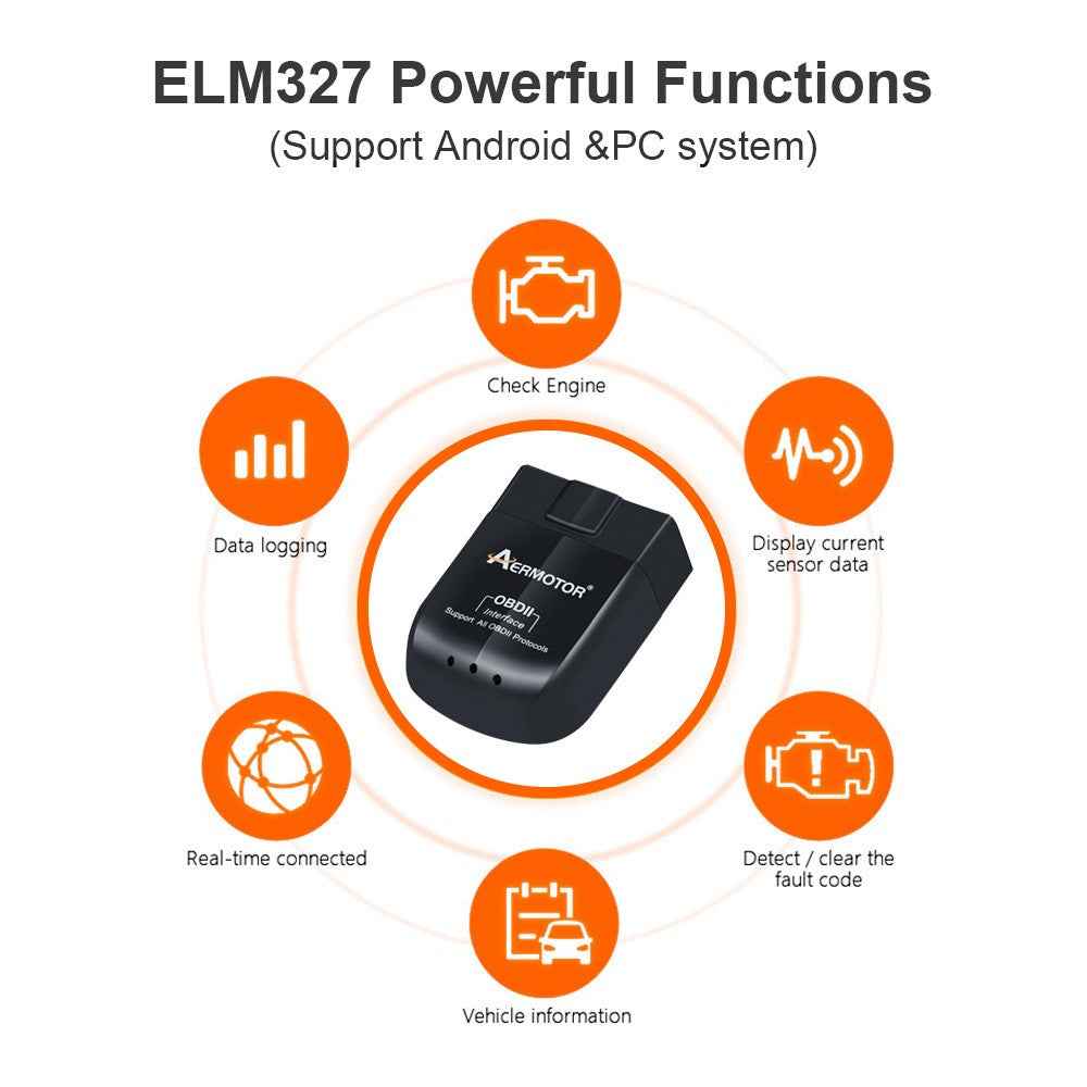 AERMOTOR ELM327 V1.5 OBD 2 Scanner Bluetooth-compatible 4.0 Car OBD2 Reader Check Engine Scan Tool (Chip: PIC18F25K80)
