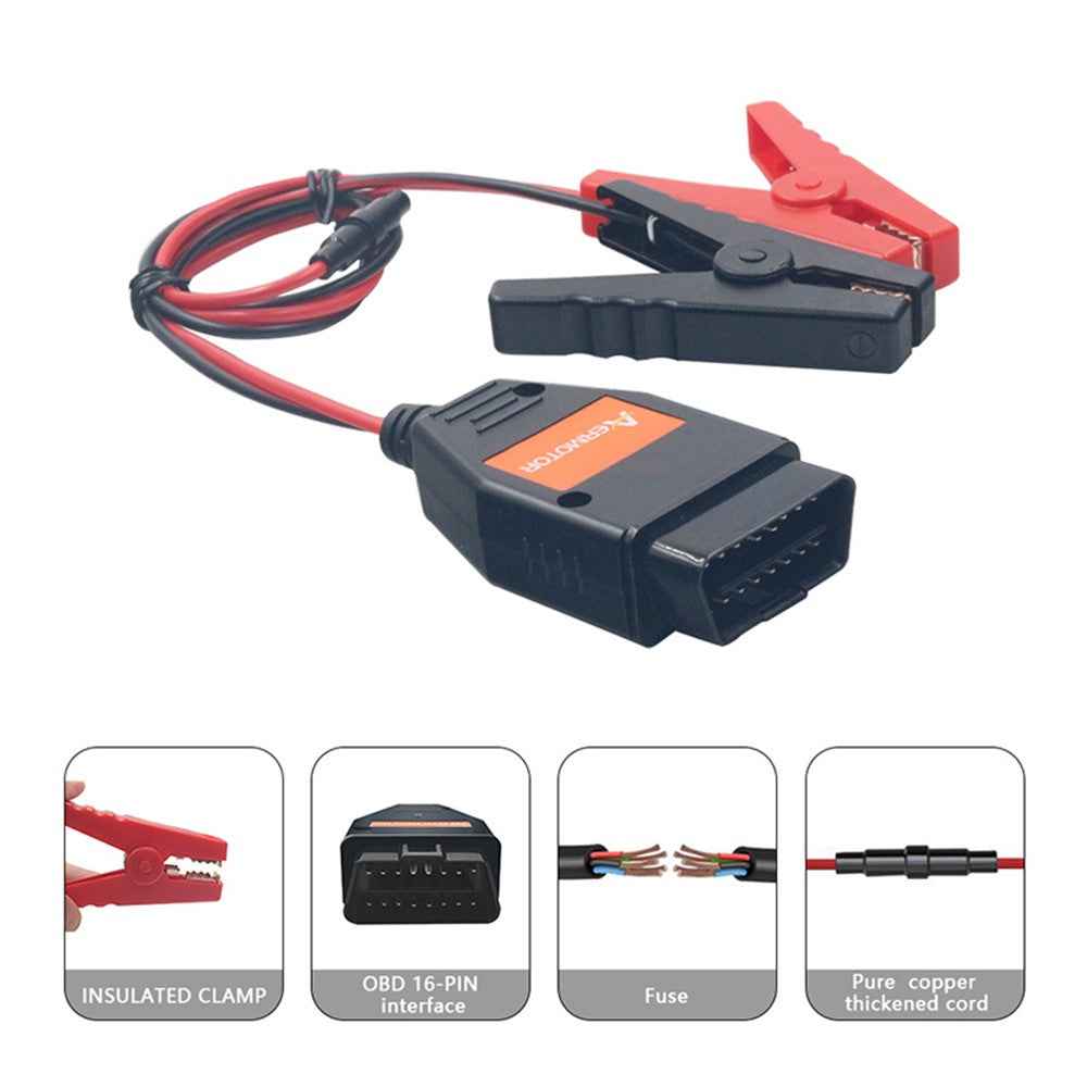 AERMOTOR Battery Alligator Clips Car Emergency Power Off Protector with OBD2 Connectors ECU Memory