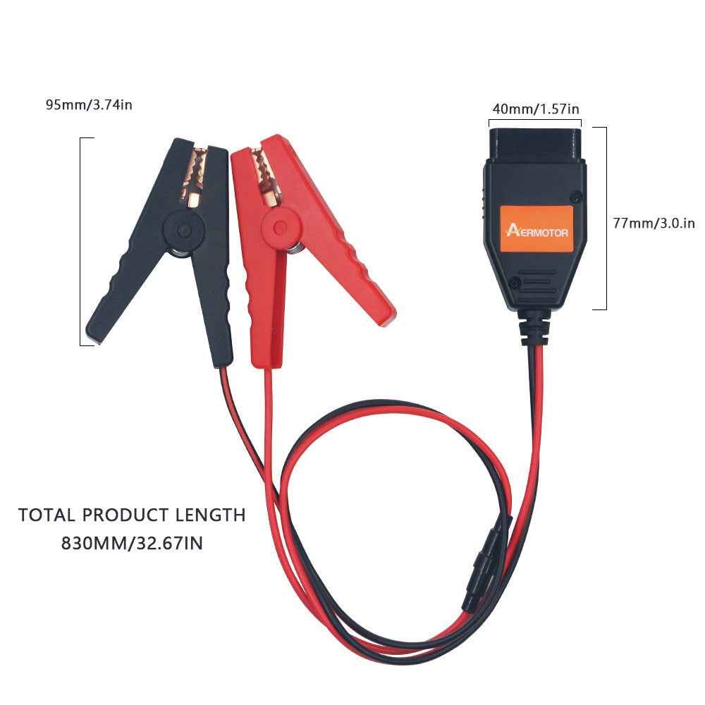 AERMOTOR Battery Alligator Clips Car Emergency Power Off Protector with OBD2 Connectors ECU Memory