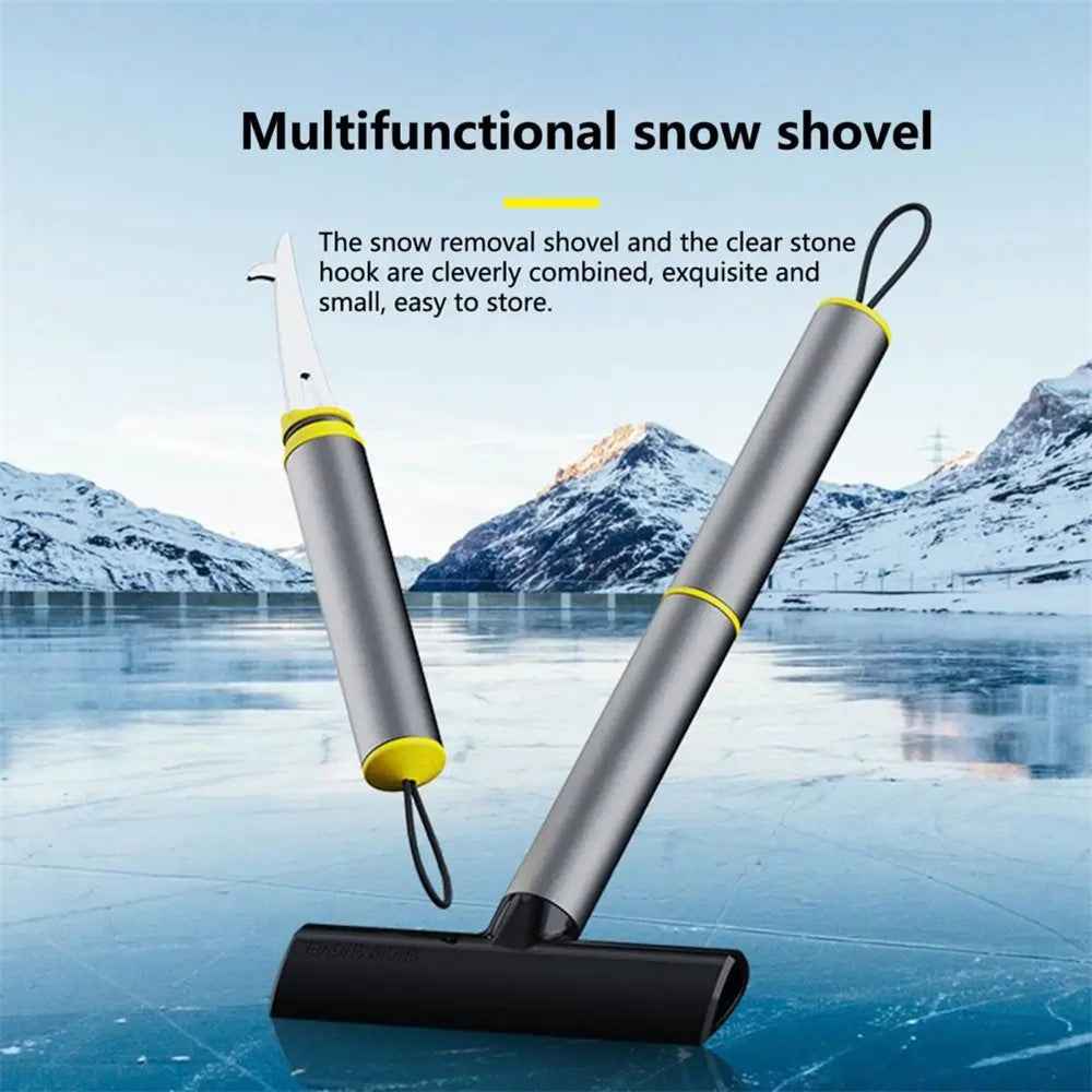 9718 TPU+Aluminum Alloy 2-in-1 Car Window Double-sided Snow Removal Shovel Tire Gravel Cleaning Tool