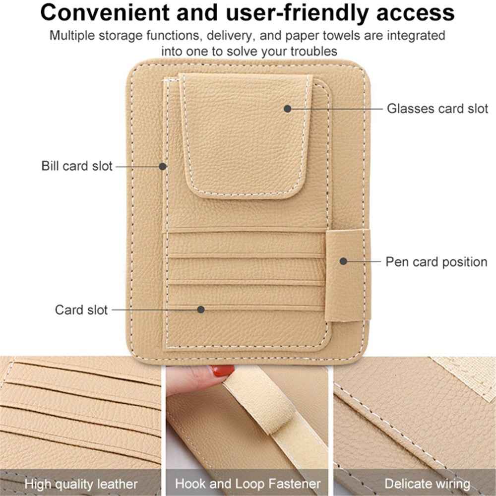 Automotive Interior Litchi Texture PU Leather Car Sun Visor Tissue Box Card Clip Set - Black