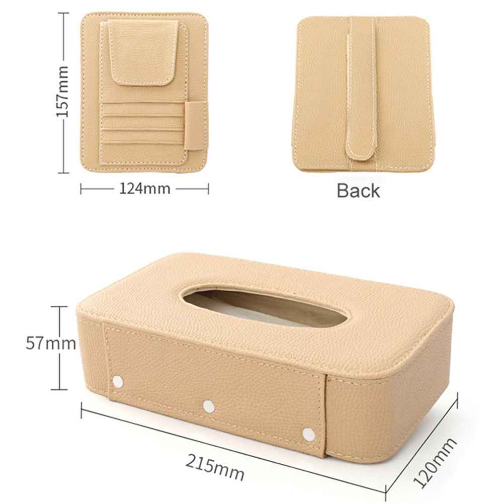 Automotive Interior Litchi Texture PU Leather Car Sun Visor Tissue Box Card Clip Set - Black