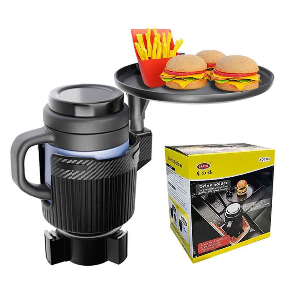 CARFU AC-2393 Rotation ABS Car Cup Holder Food Tray Organizer Expander for Instant Noodles, Snacks - Black