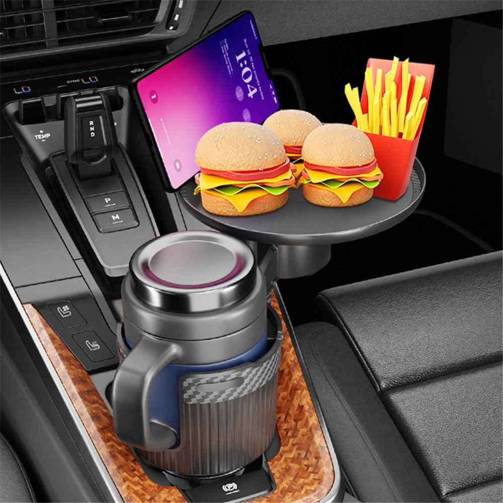 CARFU AC-2393 Rotation ABS Car Cup Holder Food Tray Organizer Expander for Instant Noodles, Snacks - Black