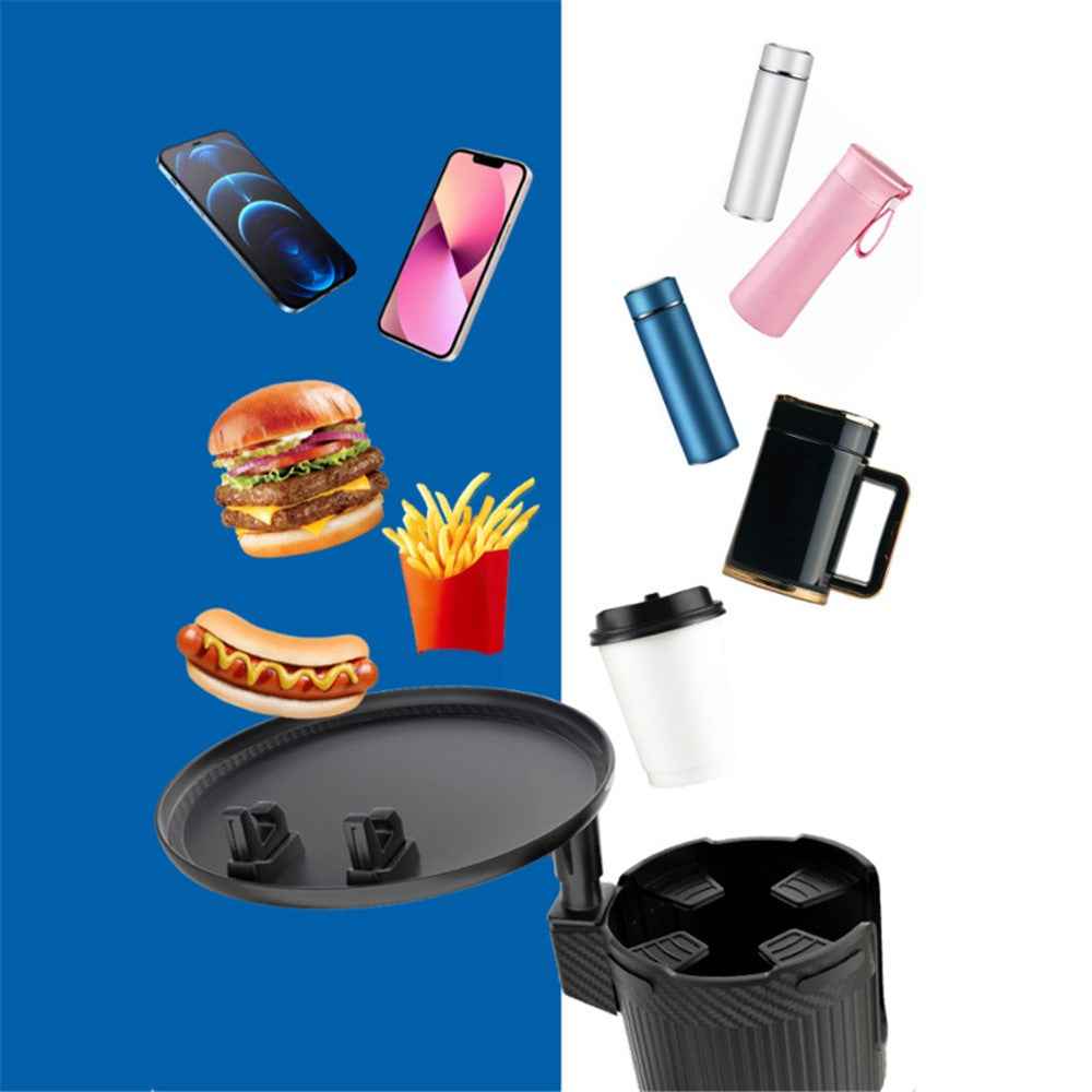 CARFU AC-2393 Rotation ABS Car Cup Holder Food Tray Organizer Expander for Instant Noodles, Snacks - Black