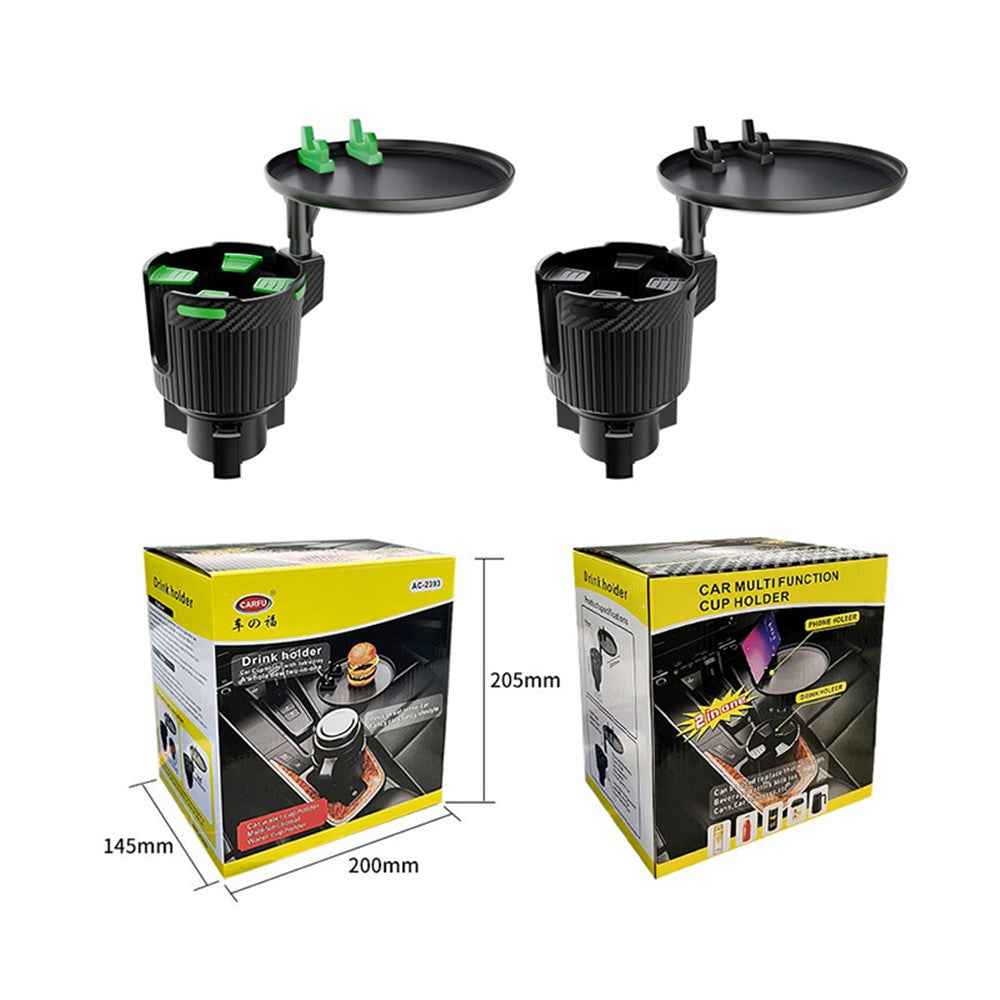 CARFU AC-2393 Rotation ABS Car Cup Holder Food Tray Organizer Expander for Instant Noodles, Snacks - Black