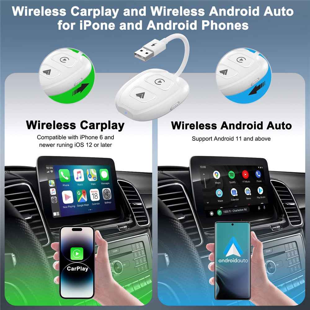 THT-020-9-1 Car Wireless Android Auto Carplay Wired to Wireless Adapter Dongle