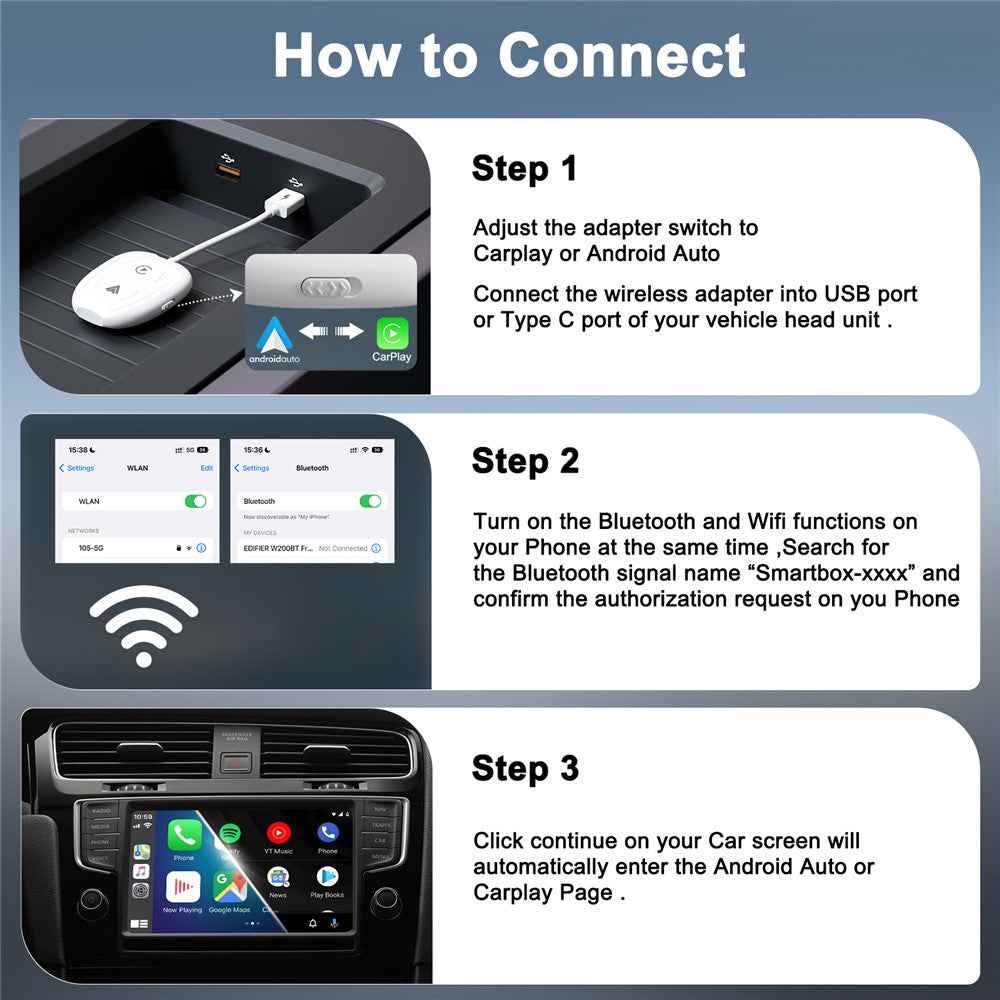 THT-020-9-1 Car Wireless Android Auto Carplay Wired to Wireless Adapter Dongle