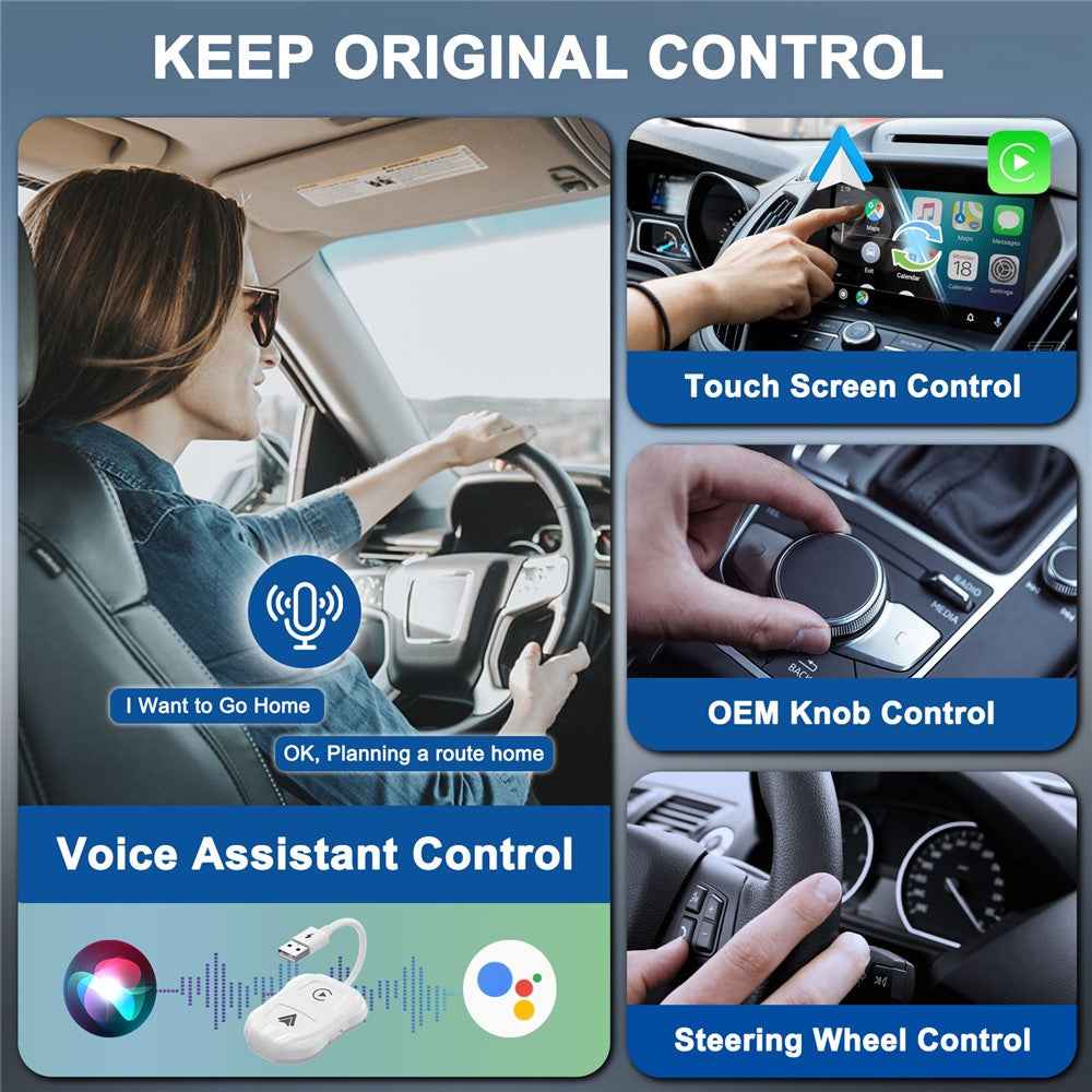 THT-020-9 Car Wireless Carplay Android Auto Dongle Wired to Wireless Adapter - White