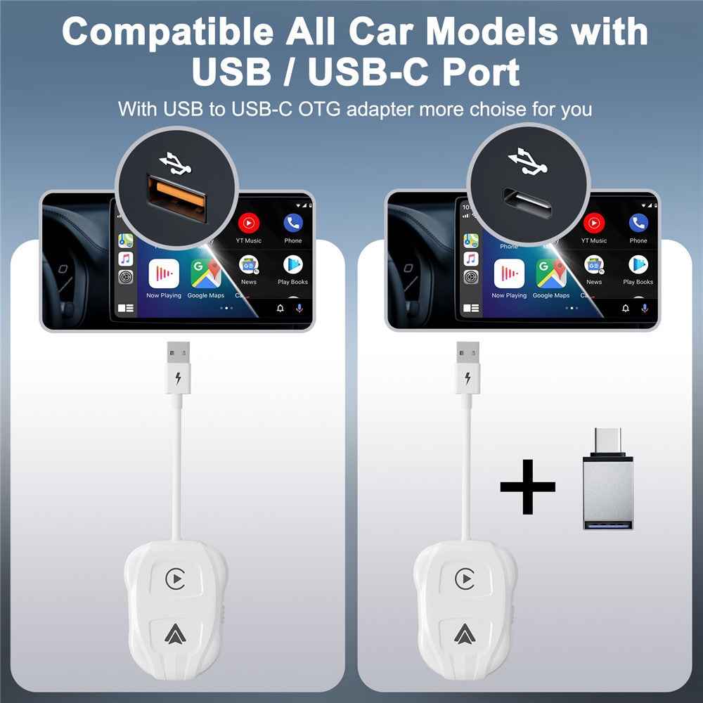 THT-020-9 Car Wireless Carplay Android Auto Dongle Wired to Wireless Adapter - White
