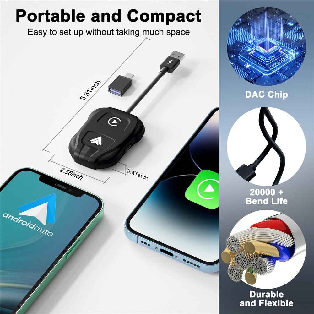 THT-020-9 Car Wireless Carplay Android Auto Dongle Wired to Wireless Adapter - Black