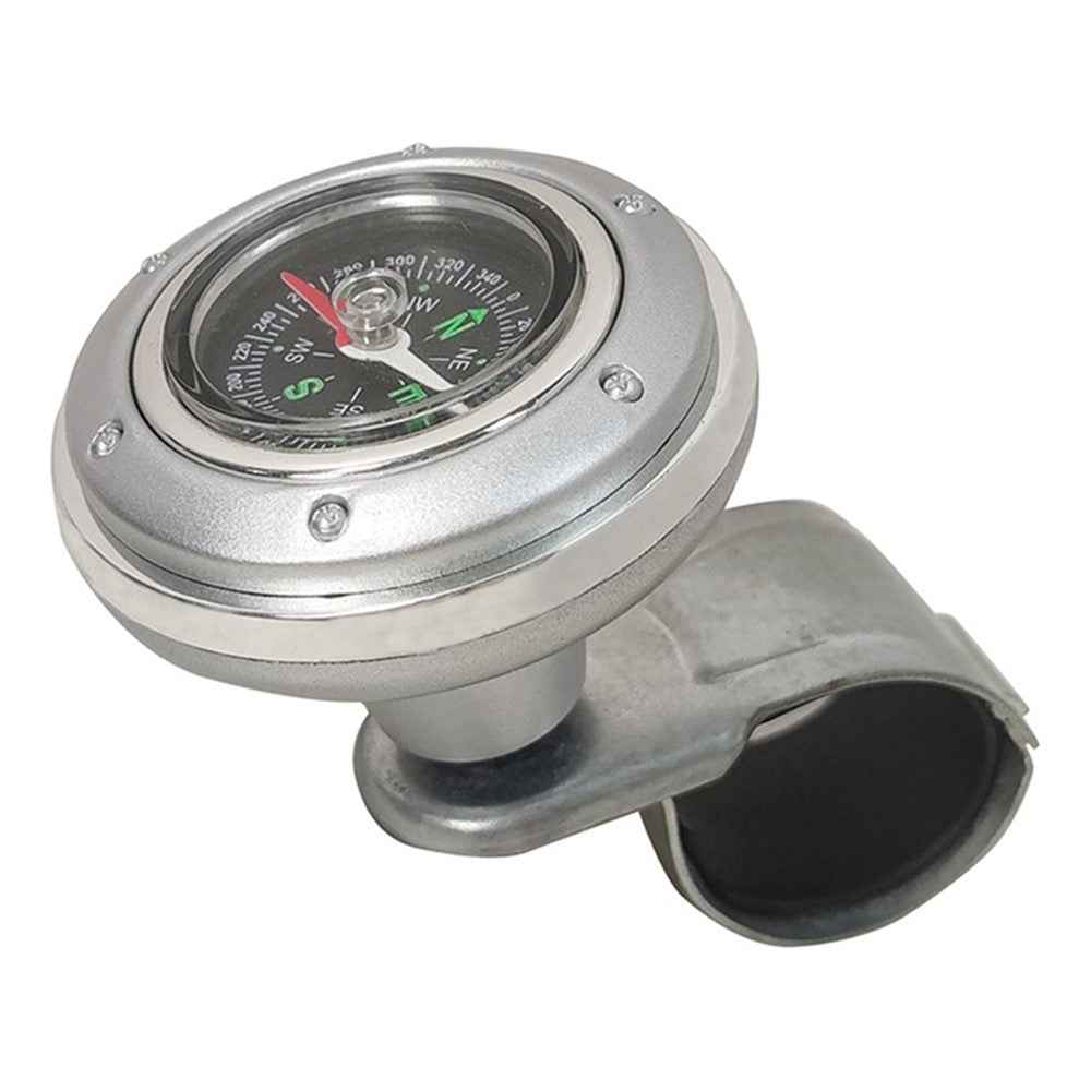CARFU Plastic+Iron Car Steering Wheel Spinner Knob Compass Car Steering Auxiliary Booster Control Handle - Silver