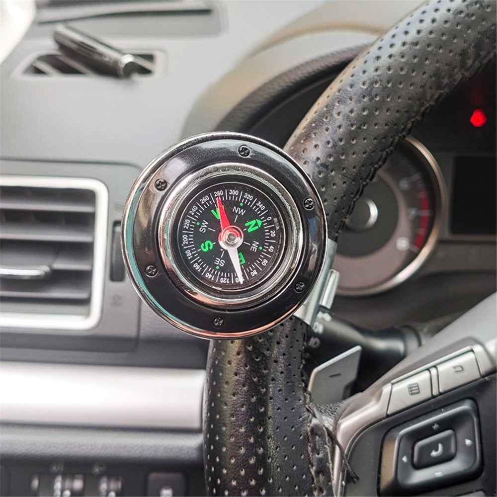 CARFU Plastic+Iron Car Steering Wheel Spinner Knob Compass Car Steering Auxiliary Booster Control Handle - Black