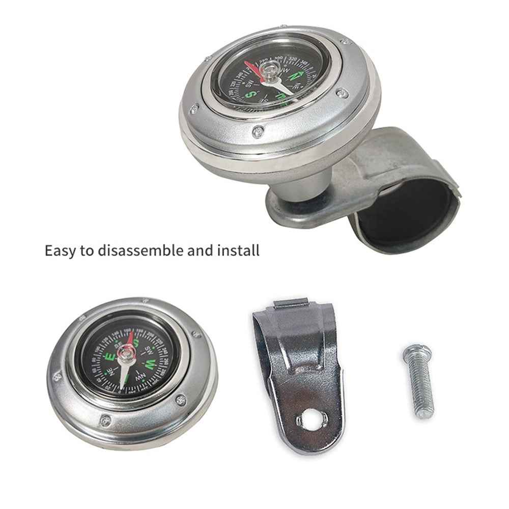 CARFU Plastic+Iron Car Steering Wheel Spinner Knob Compass Car Steering Auxiliary Booster Control Handle - Black
