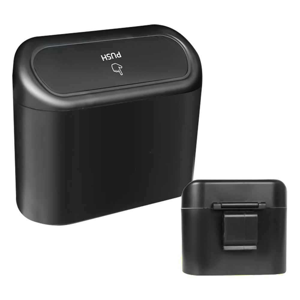 BY-1079 Push Lid Design Car Trash Can Vehicle Door Seat Back Hanging ABS Trash Bin - Black
