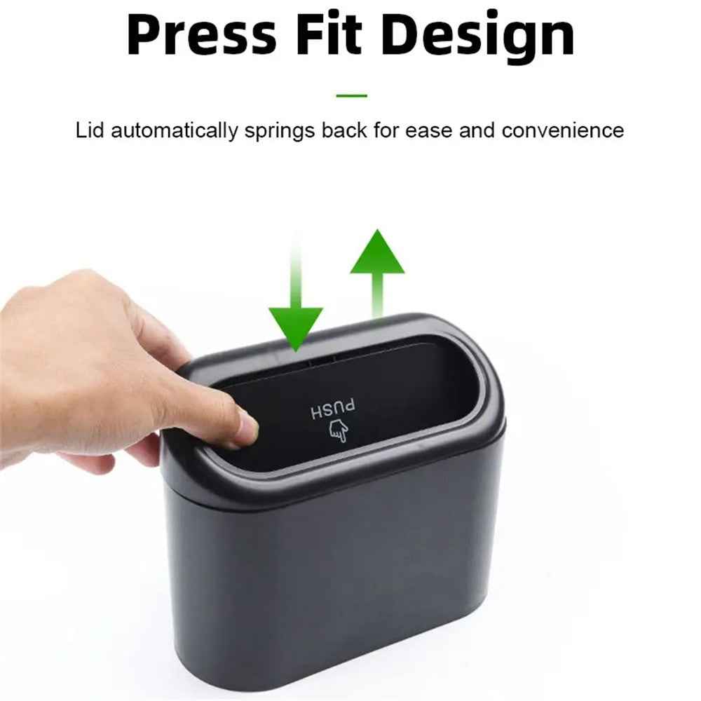 BY-1079 Push Lid Design Car Trash Can Vehicle Door Seat Back Hanging ABS Trash Bin - Black