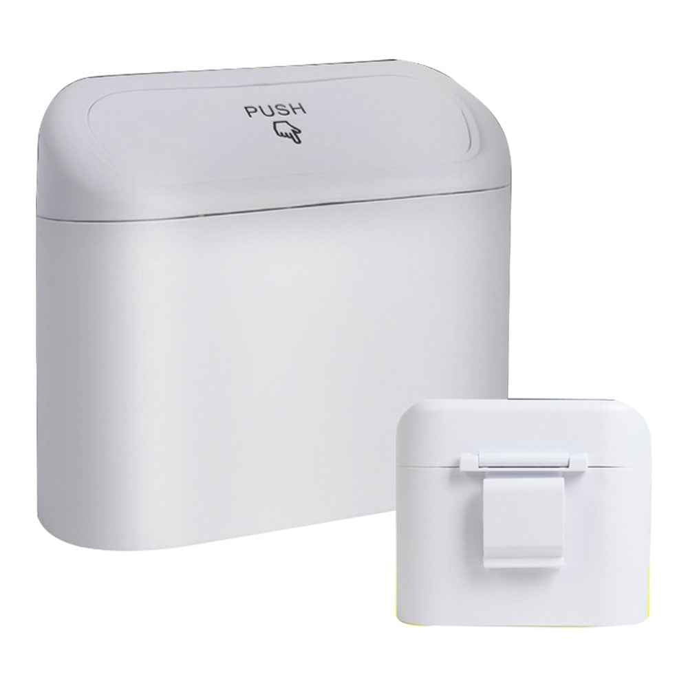 BY-1079 Push Lid Design Car Trash Can Vehicle Door Seat Back Hanging ABS Trash Bin - White