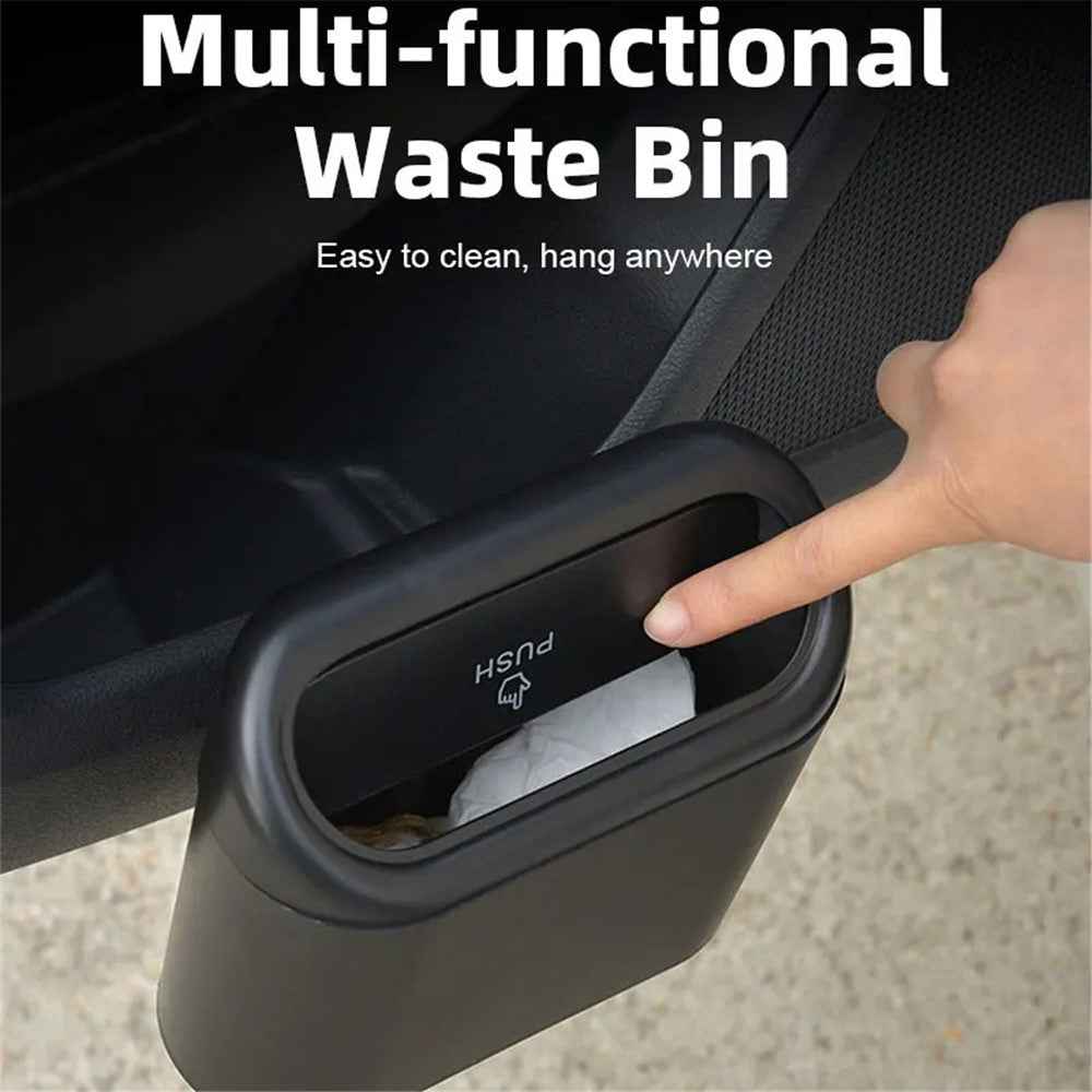 BY-1079 Push Lid Design Car Trash Can Vehicle Door Seat Back Hanging ABS Trash Bin - White