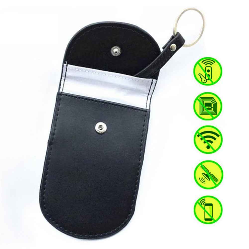 Car Key Signal Blocking Pouch Anti-theft RFID Blocking Genuine Cow Leather Car Keys Case Holder