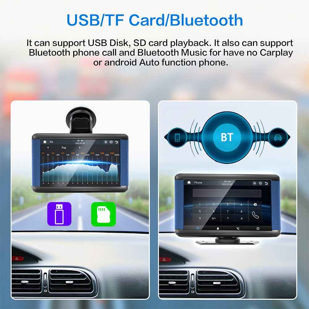 W503C 7.0-inch HD Screen Wireless Car Play with 12LED Camera, Portable Car Stereo Support Mirror Link, Android Auto