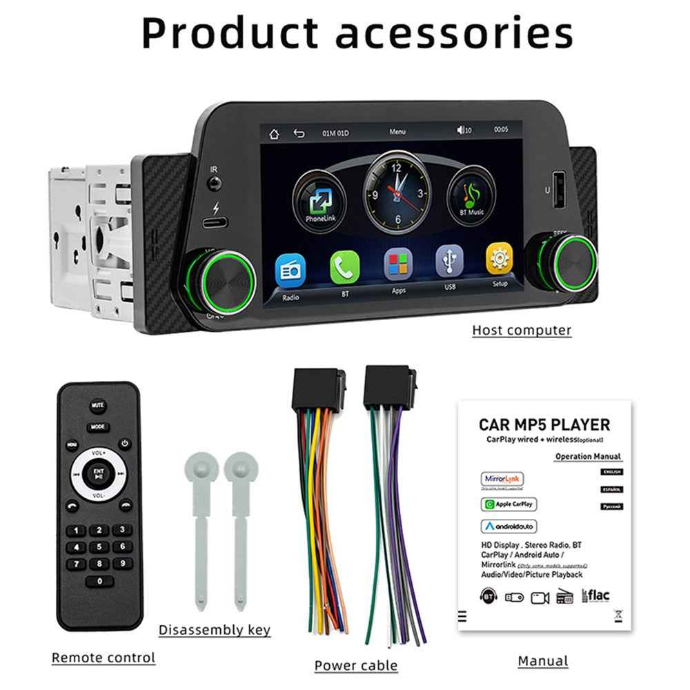 F152W 5-inch Car MP5 Player Wireless CarPlay Android Auto Reverse Image Display