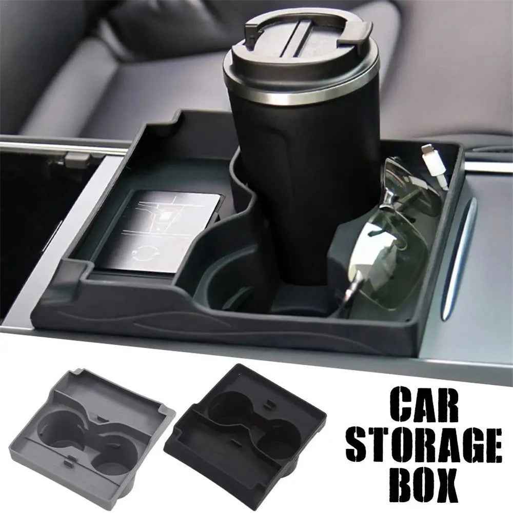 For Tesla Model 3 / Y Cup Holder Center Console Glasses Card Storage Tray - Grey