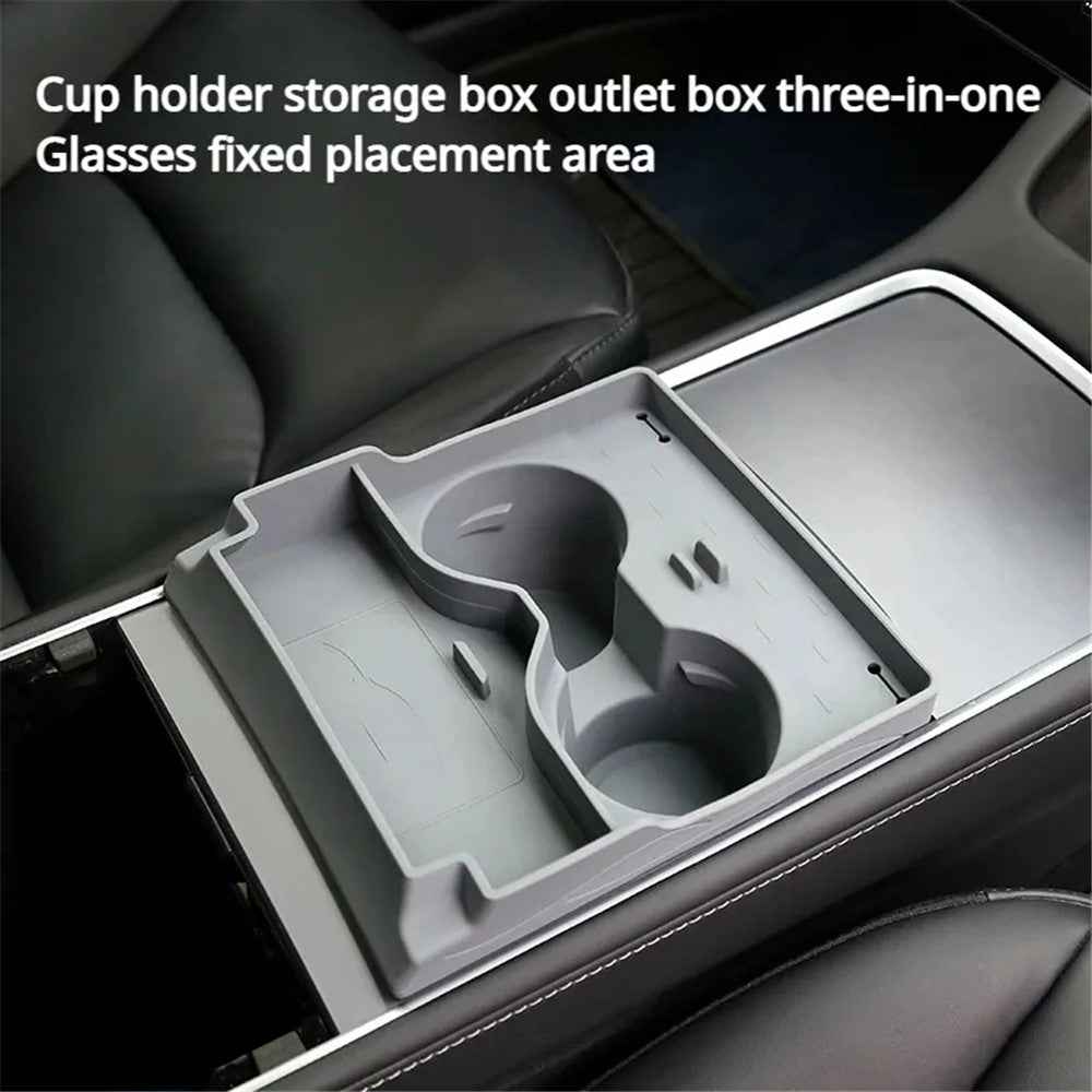 For Tesla Model 3 / Y Cup Holder Center Console Glasses Card Storage Tray - Grey