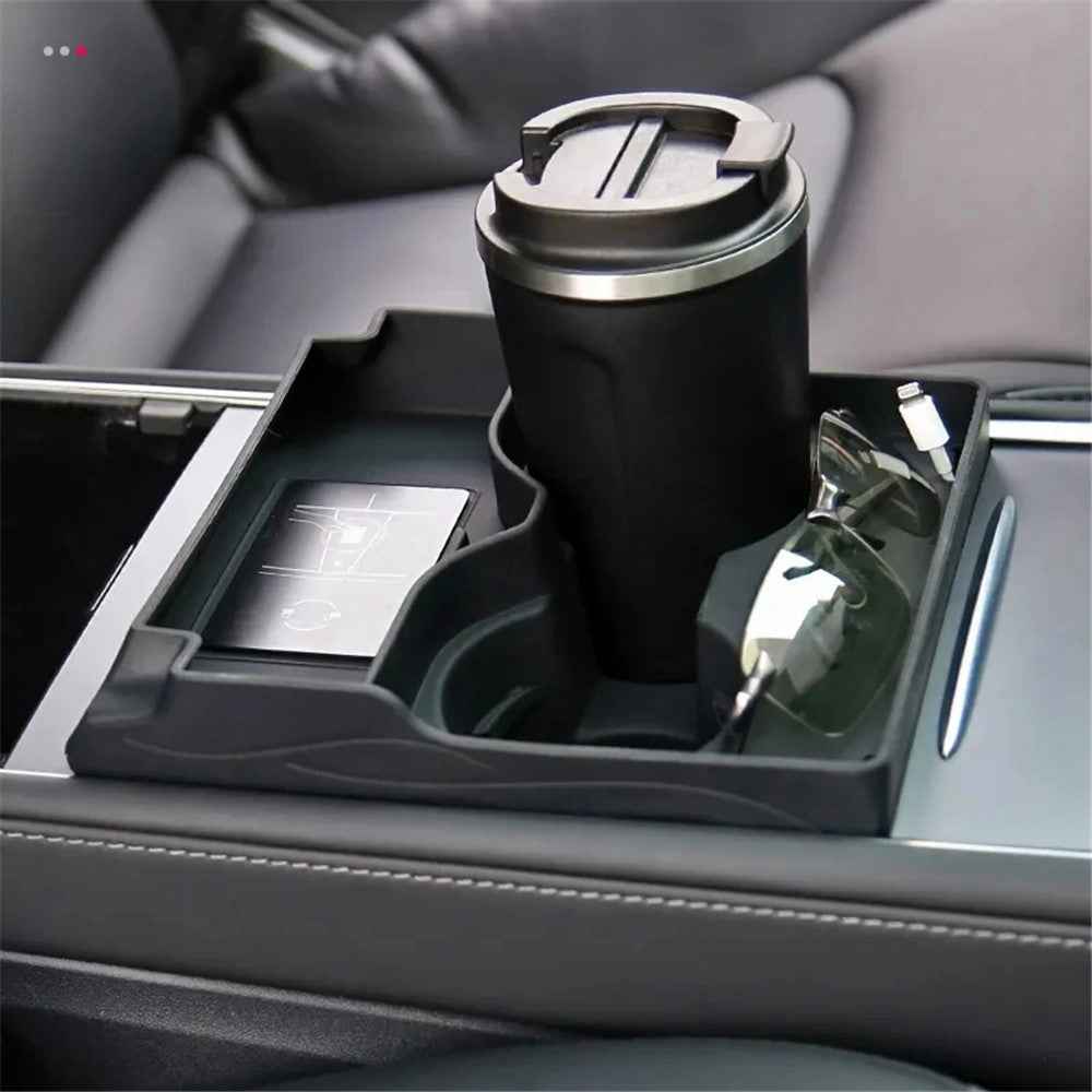 For Tesla Model 3 / Y Cup Holder Center Console Glasses Card Storage Tray - Grey