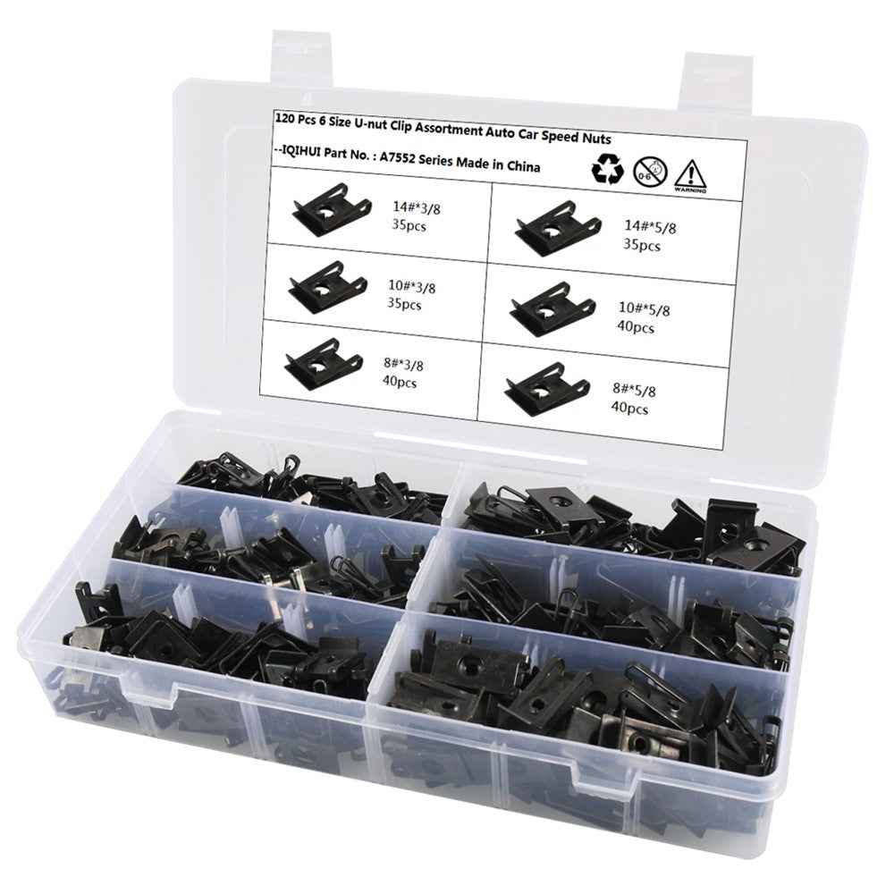 A7552 225PCS Manganese Steel Car U Nut Clips Replacement Parts with 6 Sizes