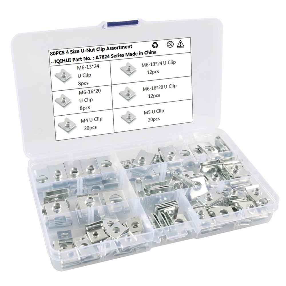 A7624 80Pcs Assorted M4 / M5 / M6 Car U Nuts Manganese Steel U-shaped Clip Nut Kit