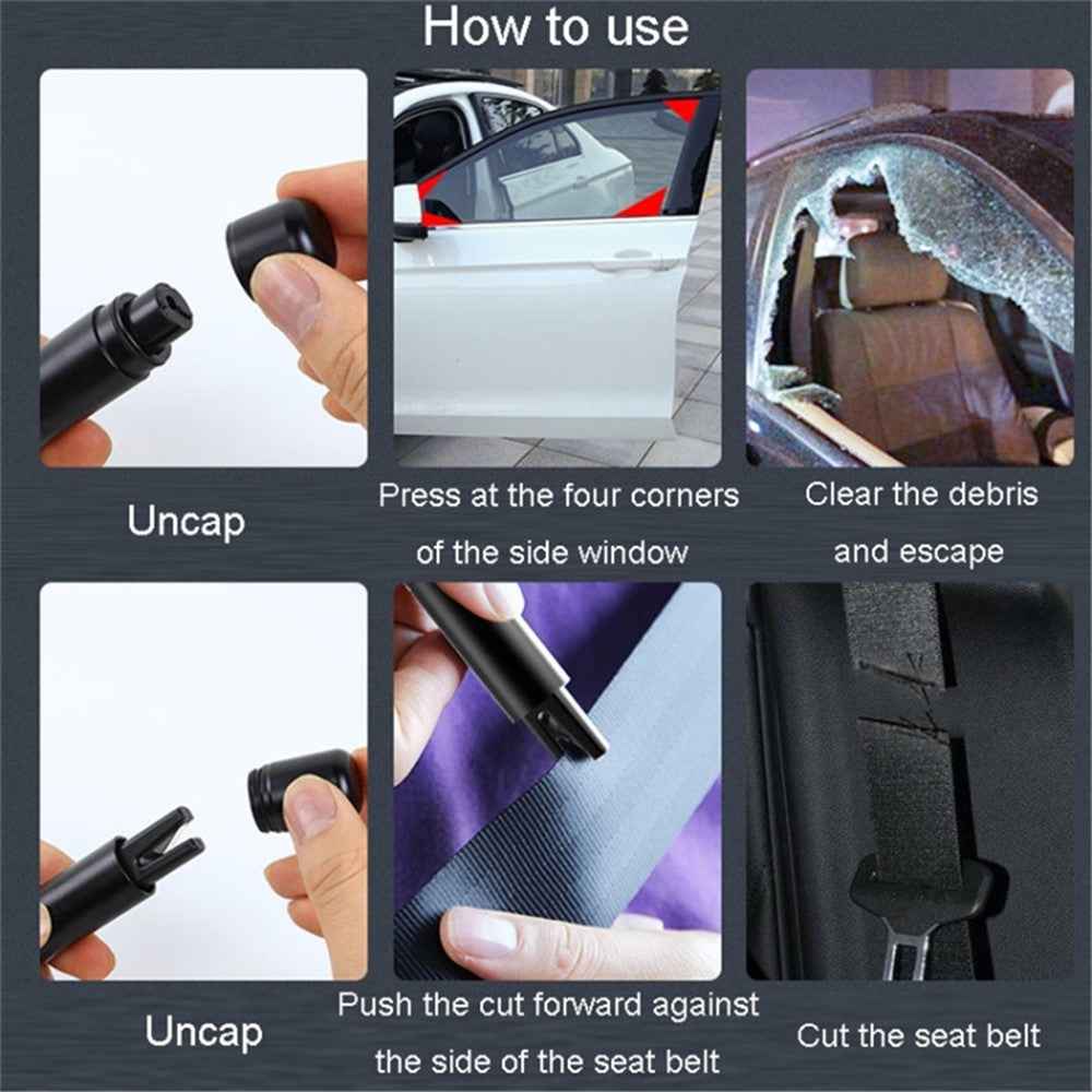 Car Window Breaker Safety Hammer Seat Belt Cutter Life-Saving Emergency Escape Tool - Black