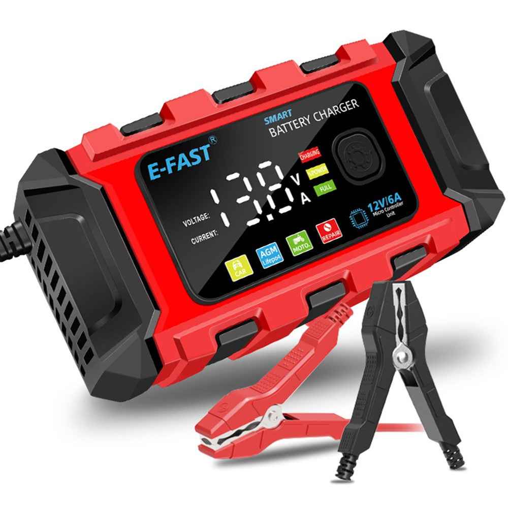 E-FAST TK-360 12V / 6A Car Motorcycle Battery Charger Lead-Acid Battery Charger - Red / US Plug