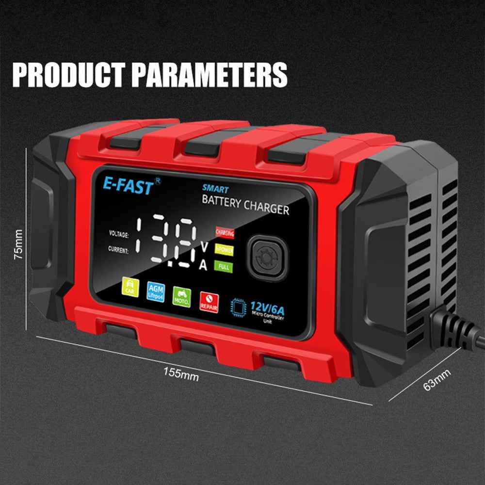 E-FAST TK-360 12V / 6A Car Motorcycle Battery Charger Lead-Acid Battery Charger - Red / US Plug