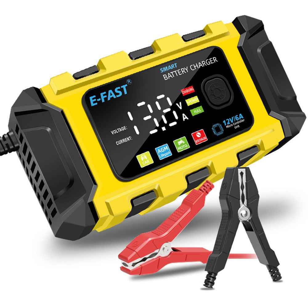 E-FAST TK-360 12V / 6A Car Motorcycle Battery Charger Lead-Acid Battery Charger - Yellow / UK Plug