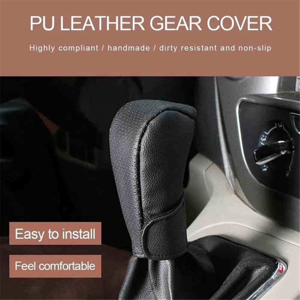 Universal Car Gear Shift Knob Cover Anti-slip PU Leather Protective Cover - Black+Beige