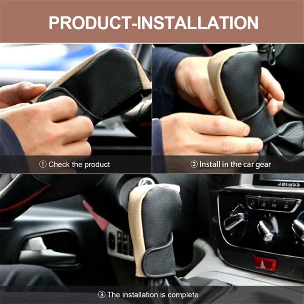 Universal Car Gear Shift Knob Cover Anti-slip PU Leather Protective Cover - Black+Beige