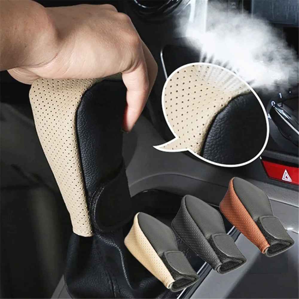 Universal Car Gear Shift Knob Cover Anti-slip PU Leather Protective Cover - Black+Beige