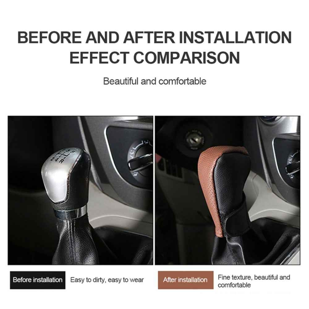 Universal Car Gear Shift Knob Cover Anti-slip PU Leather Protective Cover - Black