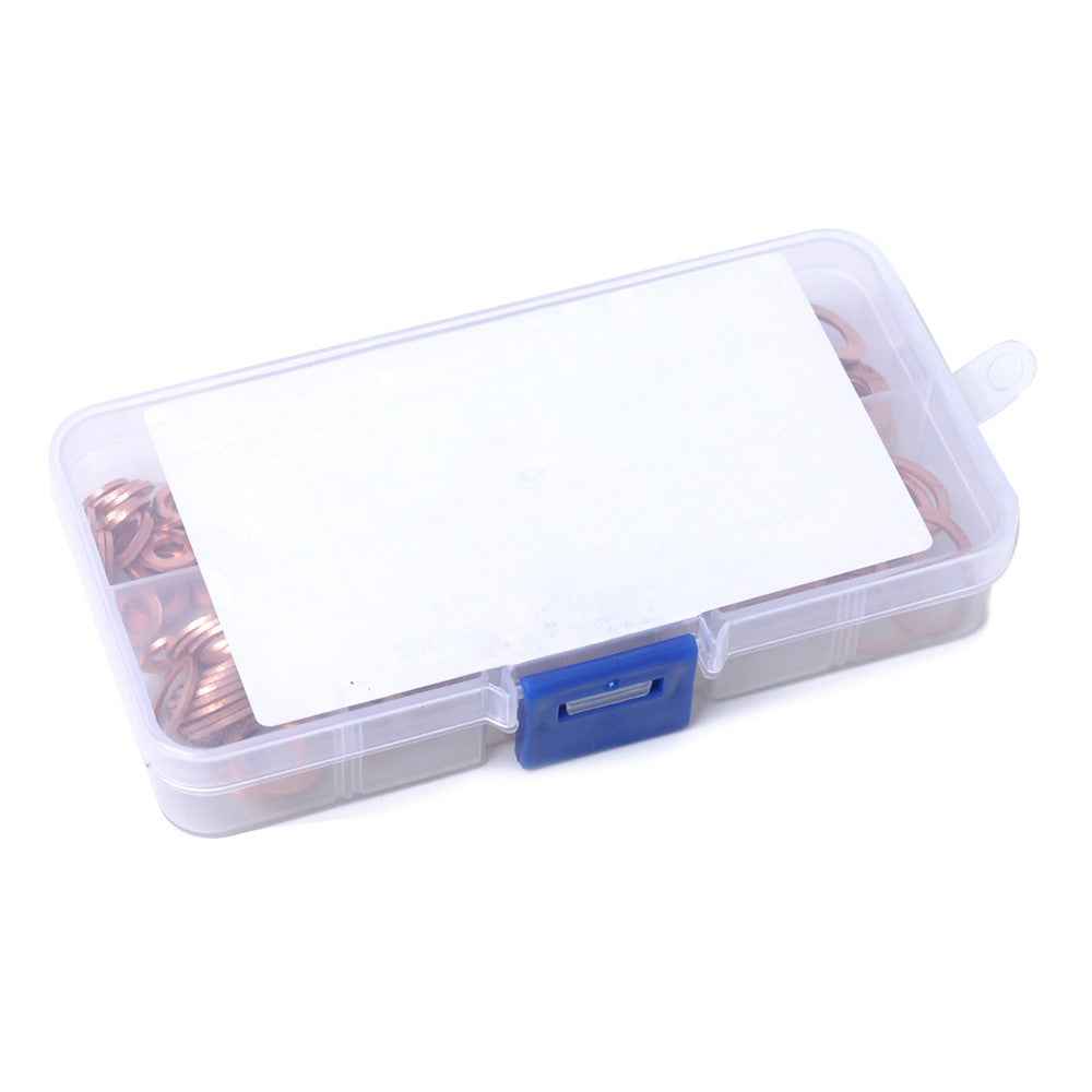 A0395 200Pcs / Set Copper Sealing Washers Flat Rings Gaskets with Plastic Box