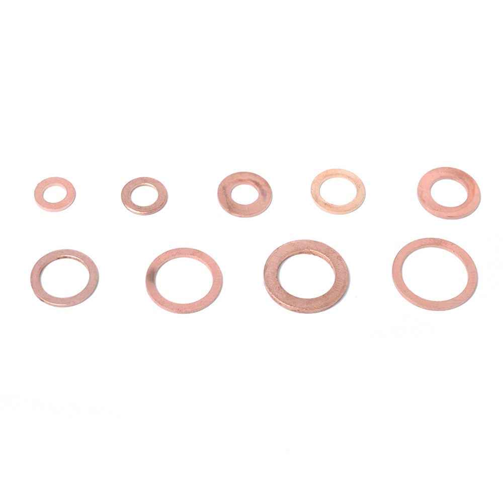 A0395 200Pcs / Set Copper Sealing Washers Flat Rings Gaskets with Plastic Box