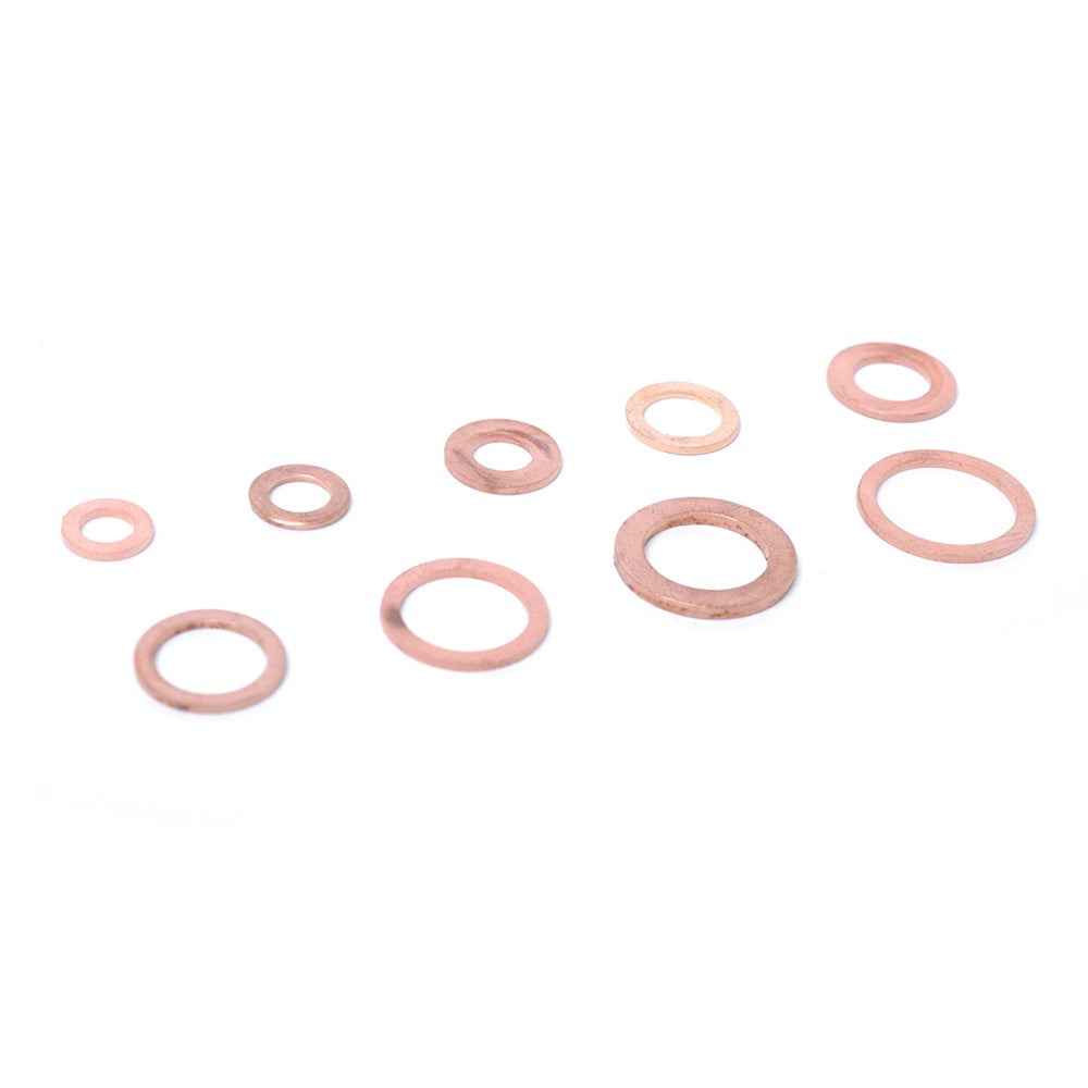 A0395 200Pcs / Set Copper Sealing Washers Flat Rings Gaskets with Plastic Box