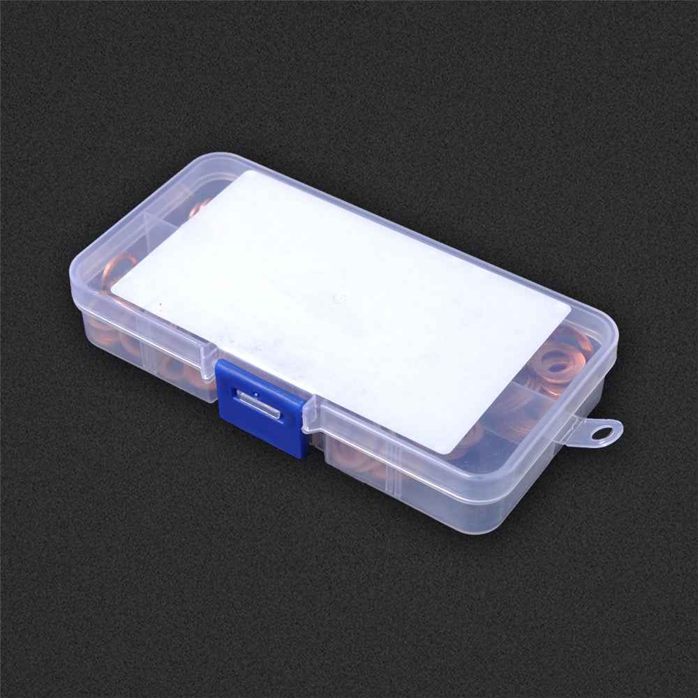 A0395 200Pcs / Set Copper Sealing Washers Flat Rings Gaskets with Plastic Box