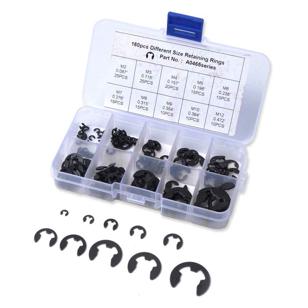 160Pcs 2mm-25mm Retaining Rings Car Truck Assorted E-Clip Snap Rings Kit