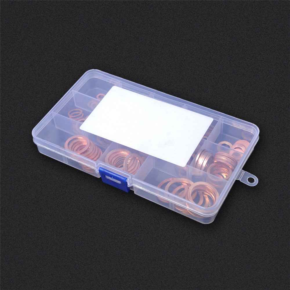 A0394 150Pcs / Set Copper Sealing Washers Flat Rings Gaskets with Plastic Box