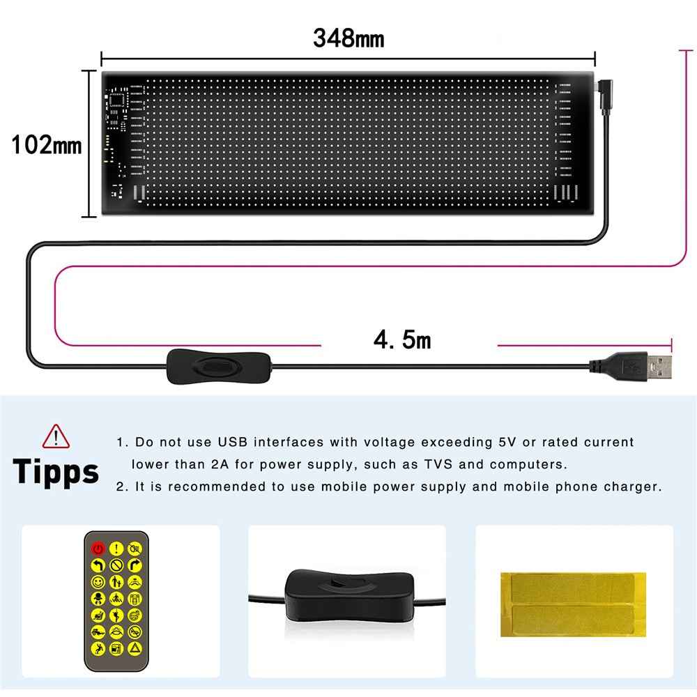 RP1035 102x348mm Waterproof Flexible LED Matrix Panel Bluetooth-compatible APP Control Car Sign