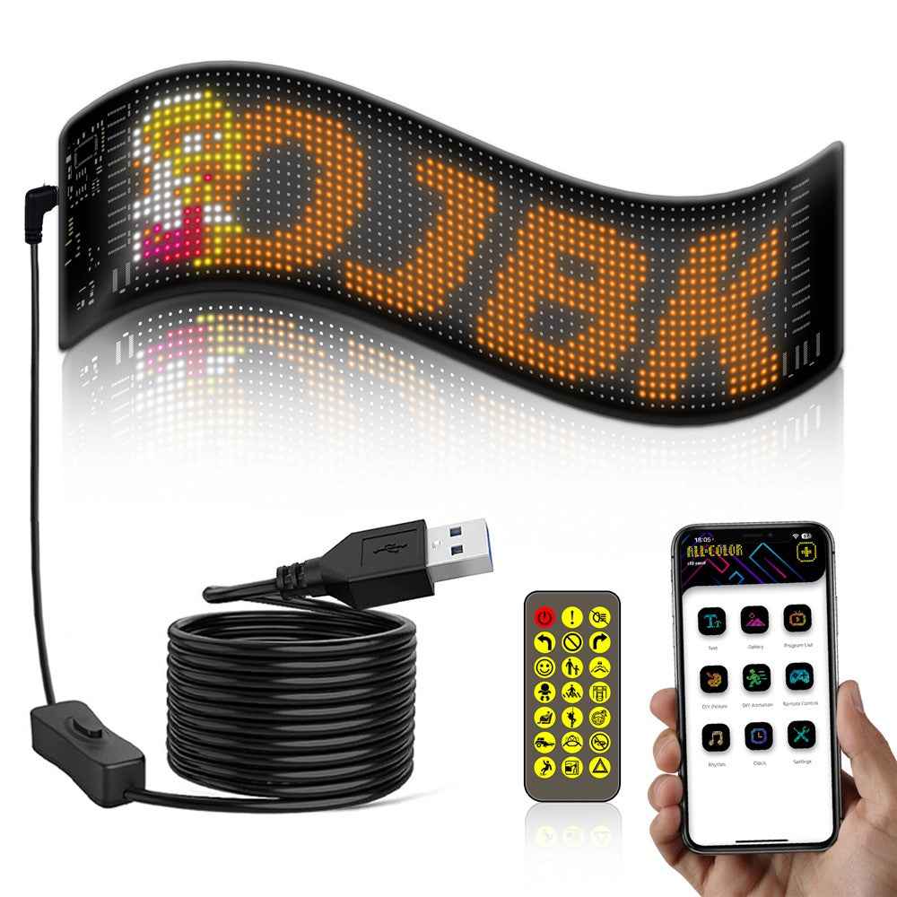 RP1035R Rounded Corners Car Rear Windshield DIY Advertising Screen Bluetooth-compatible APP Control LED Matrix Display Screen