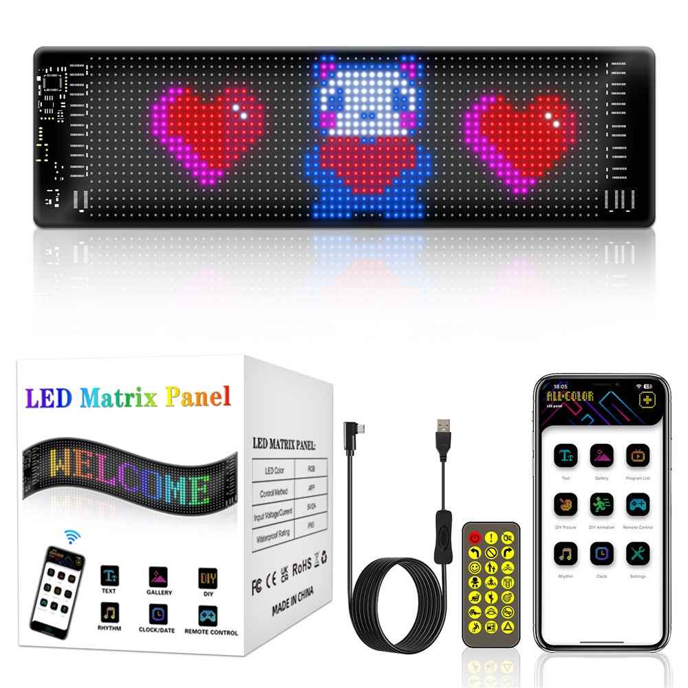 RP1035R Rounded Corners Car Rear Windshield DIY Advertising Screen Bluetooth-compatible APP Control LED Matrix Display Screen